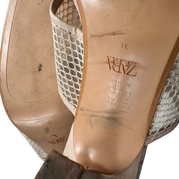 Zara Mesh Stiletto Mules Nude Cream Size 10 / 41 - Picture 9 of 14